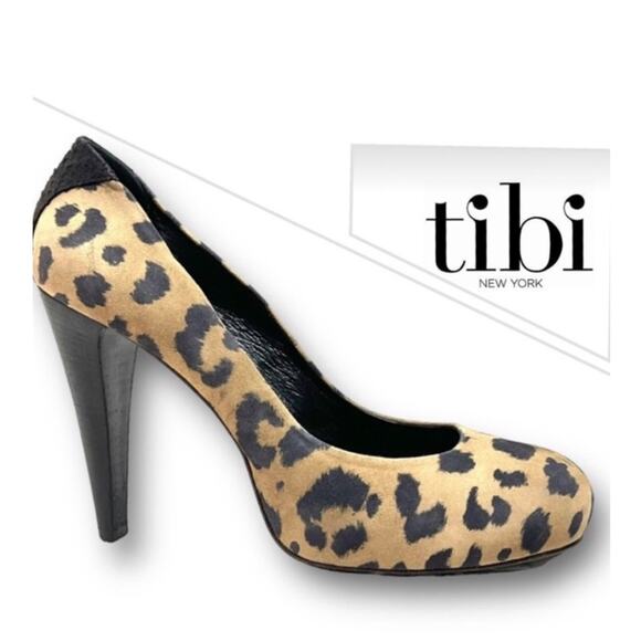 TIBI NEW YORK Suede Leather Cheetah Tan & Black Reptile Accent Back of Heels 10 - Picture 16 of 16